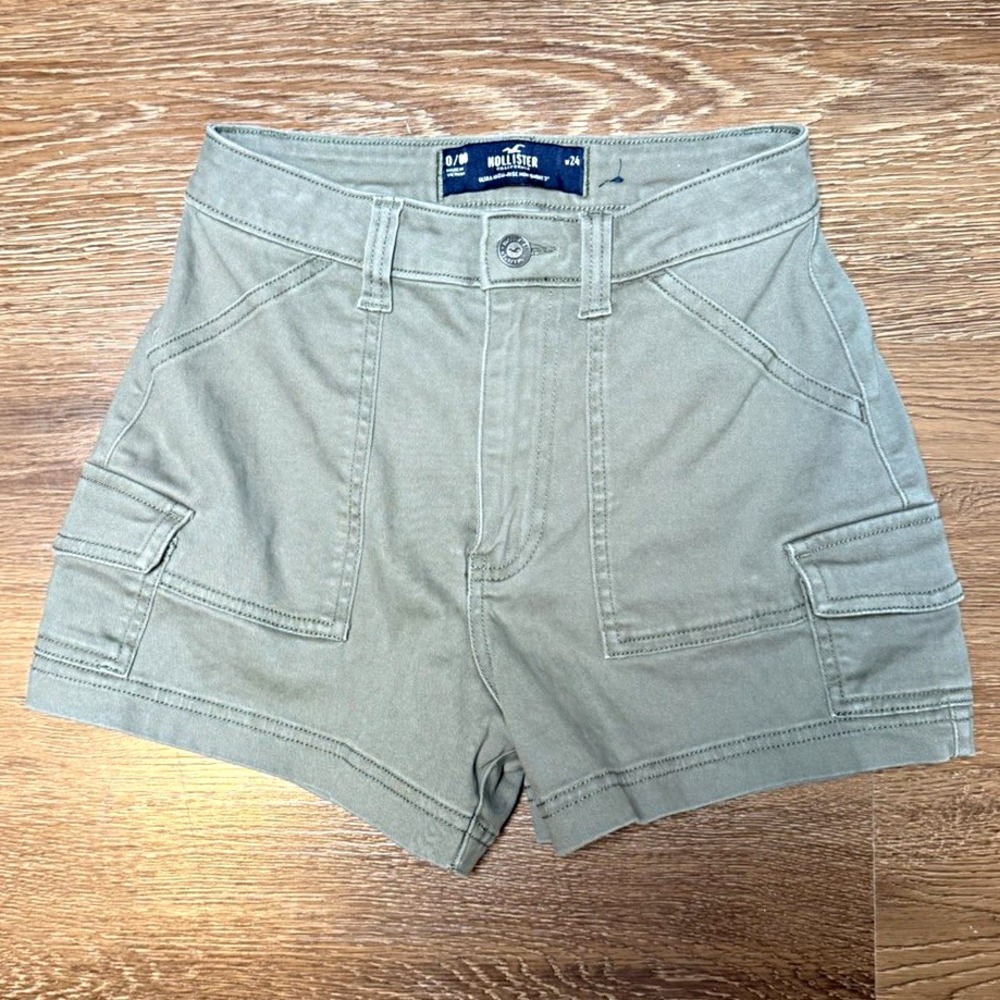 Hollister Ultra High-Rise Mom Cargo Shorts 3in Green Solid Pockets Women's 0/00